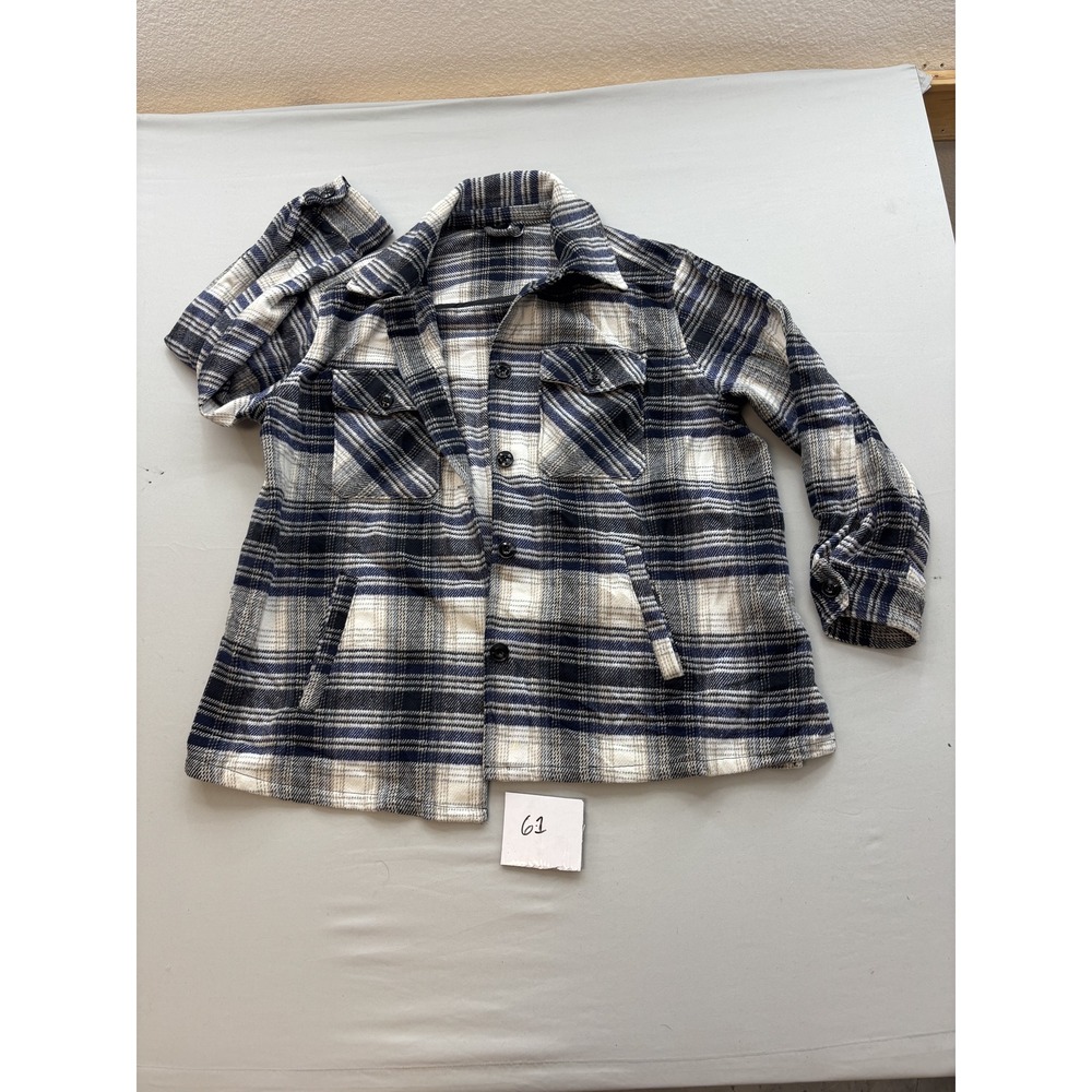 Divided H&M Mens Plaid Flannel Button Down Shirt Blue White Gray Large